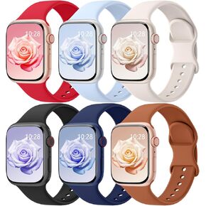 Patenting 6 Pack Sport Bands Compatible with Apple Watch Bands for Women Men 38mm/40mm/41mm/42mm(Series 10), Soft Silicone Waterproof Strap for iWatch Apple Watch Series 10 9 Ultra 8 7 6 5 4 3 2 1 SE