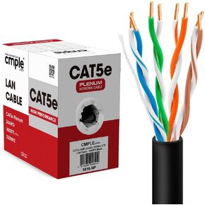 Cmple - Cat5e Plenum Cable 1000ft, CMP, White, 350MHz Gigabit Ethernet Solid Network Internet Bulk UTP