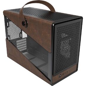 MONTECH Heritage mATX, Micro Form Factor Compact Leather Gaming Chassis with Signature Handle Design, Supports Latest GPUs, ATX PSU, 360mm AIO, 4 Fans, Headphone Hanger - White