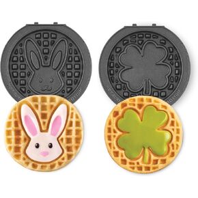 DASH Multimaker Mini System Two 4" Nonstick Removable Waffle Plates (Bunny & Shamrock) - 2Pc Plate Pack Compatible with Dash MultiMaker Mini System, Nonstick Surface