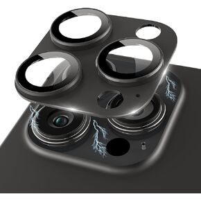 Compatible for iPhone 16 Pro Max/iPhone 16 Pro/iPhone 14 Pro/iPhone 14 Pro Max Camera Lens Protector [Full Coverage Metal] 9H Tempered Glass Camera Cover Titanium Black