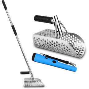 Metal Detector Sand Shovel - Stainless Steel Beach Metal Detecting Shovel with 10mm Holes, Ideal for Metal Detecting Treasure, Beach sifting, Excavation Tools (a26)