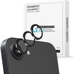 Orzero (3 Pack) Camera Lens Protector Compatible for iPhone 16e, Protector de Cámera Individual 3D Alloy Metal Ring Glass Cover CD Pattern Case Friendly Original Color - Black
