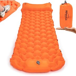 POWERLIX Camping Sleeping Pad with Built in Pillow, Ultralight Camping Mattress Airpad for Outdoor Backpacking Hiking Travelling, Compact Self Inflating Camping Mat, Foot Pump to Inflate