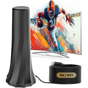 2025 هوائي تلفزيوني داخلي طويل المدى 1000 ميل ، يدعم هوائي رقمي 4K 1080 بكسل للتلفزيون الذكي الداخلي مع مكبر للصوت الإشارة 16 قدم HDTV Coax Cable