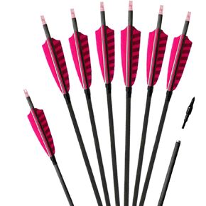 31 inch Archery Targeting Feathers Arrows for Recurve Bow Carbon Arrows with Removable Arrowhead for Adult Beginner Target Practice Outdoor Training 6 PCS
