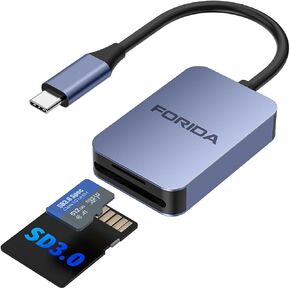 FORIDA USB C SD Card Reader, USB 3.0 High Speed Dual Card Adapter for iPhone 15 16/iPad/MacBook/Mac, Memory Card Reader Supports SD and TF Card 2 Cards Work Simultaneously, Portable Sd Card Adapter