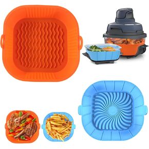 Silicon Air Fryer Liners for Ninja Crispi Air Fryer, Ninja Air Fryer Liners Reusable for FN101GY/ST/SG, Non-Stick Air Fryer Accessories for 4 QT & 6 Cup Glass Container, Square Food Grade Liners
