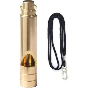 Brass Survival Whistle, 125 dB Loud Emergency Whistle with Lanyard for Hiking, Camping, Pet Training, and Coaching
