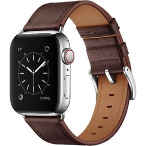 OUHENG Compatible with Apple Watch Band 49mm/46mm/45mm/44mm/42mm, Genuine Leather Band Replacement Strap Compatible with Apple Watch Ultra 2/1 Series 10/9/8/7/6/5/4/3/2/1/SE, Black/Black