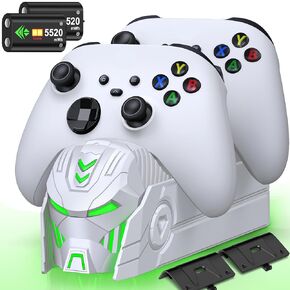 Upgraded Controller Charger Station Compatible with Xbox One/Xbox Series X|S Controller, Dual Xbox Controller Charger Station with 2X 5520mWh Rechargeable Battery Packs & 4 Battery Covers Fast Charging Dock with Indicator（White）