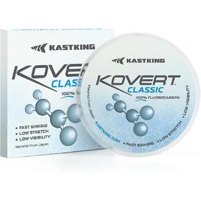 KastKing Kovert Classic 100% Fluorocarbon Fishing Line, Line or Leader Material, High Clarity, Low Visibility, Highly Abrasion Resistant, Fast Sinking, Great Handling, 50 & 150 Yard Spools