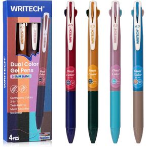 WRITECH Retractable Gel Ink Pens: Multi Colored 2 in 1 Colorful Click Pen Assorted Color 8ct Extra Fine Point Tip 0.5mm Journaling Smooth Writing Note Taking Coloring No Bleed & Smear Smudge