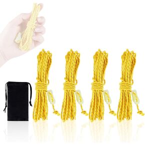 HIKEMAN Ultralight Tent Guy Ropes - 2mm Reflective Guyline,UHMWPE Camping Guide Rope with Luminescent Tensioner for Outdoor Camping Hiking Awning Tents (Yellow)
