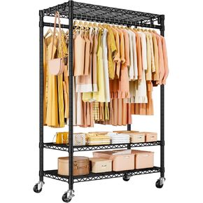 P7 Rolling Clothes Rack, Clothing Racks for Hanging Clothes, Heavy Duty Garment Rack with Wheels, 3 Tiers Freestanding Portable Closet Rack 45''W × 20.5''D × 80.5''H, Max Load 480 lbs, Black
