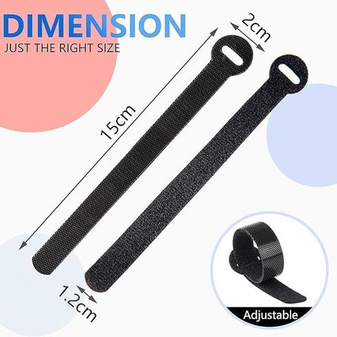 120 PCS Cable Management Ties, 5+6+8inch Multi Size Cord Wraps Black, Tidy Reusable Wire Ties for Cords, PC, TV, Computer & Desk in Saudi Arabia