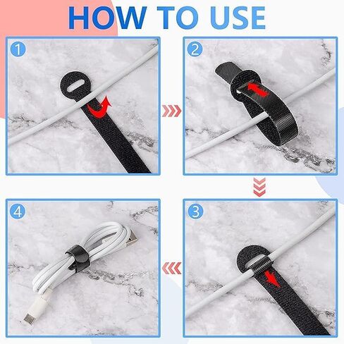 120 PCS Cable Management Ties, 5+6+8inch Multi Size Cord Wraps Black, Tidy Reusable Wire Ties for Cords, PC, TV, Computer & Desk in Saudi Arabia