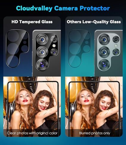 Cloudvalley [4 حزمة حزمة العدسات الكاميرا ل Samsung Galaxy S25 Ultra ، غطاء العدسة الزجاجية 9H مقررة ، مضاد للقرعة وحالة ودية [لا تؤثر على الفلاش والليل] ، Clearnight in Kuwait