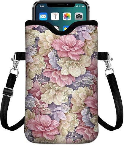 Neoprene Cell Phone Sleeve Pouch for Womem Men with 2 Pockets Inside,Shockproof Universal Phone Bag with Crossbody Strap 7.6 X 4.3 Inches Mobile Protection Case Bag-Navy Dragonfly Phone Pouch in Saudi Arabia