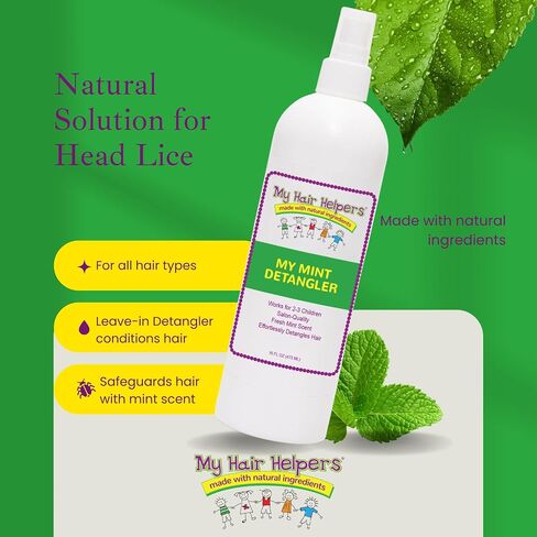 My Hair Helpers Mint Anti-Lice Hair Detangler for Kids - Conditioning Spray - Natural Lice Product - All Hair Types - Works for 1-2 Children, 8 Ounces in Saudi Arabia