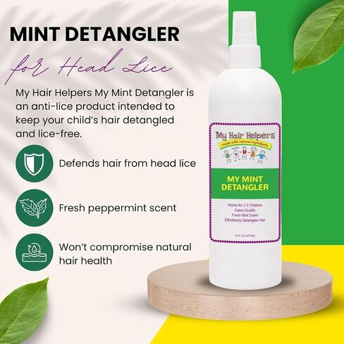 My Hair Helpers Mint Anti-Lice Hair Detangler for Kids - Conditioning Spray - Natural Lice Product - All Hair Types - Works for 1-2 Children, 8 Ounces in Saudi Arabia