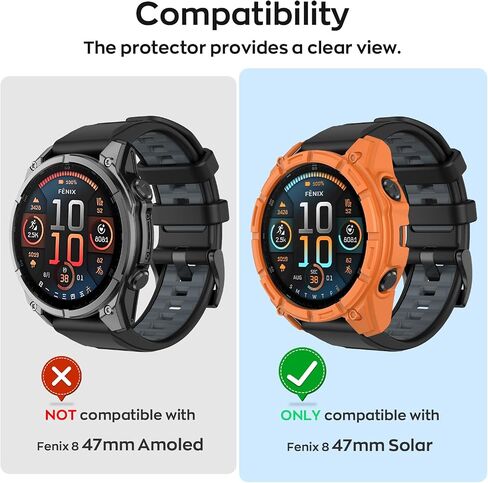 غطاء علبة Isabake متوافق مع Garmin Fenix ​​8 47mm Solar و Soft and Hoved TPU Pumper Frame Framged Presced Prescess Presctories Smart Watch Excalsions Smart in Saudi Arabia