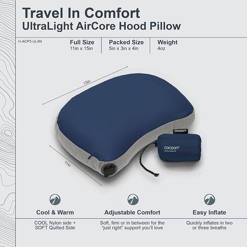 شرنقة - قسط - وسادة الهواء القابلة للنفخ القابلة للنفخ - وسائد هواء السفر القابلة للغسل للتخييم ، والمشي لمسافات طويلة ، وظهر الظهر (العادية 11 "× 15") in Kuwait