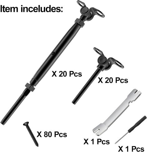 BLIKA 10 Pair 1/8" Black Cable Railing Kit Swage Toggle Turnbuckle Hardware, Adjustable Angle T316 Stainless Steel Cable Railing Kits for 2"x2", 4"x4" Wood Posts, Black Deck Railing Kit for Stairs in Kuwait