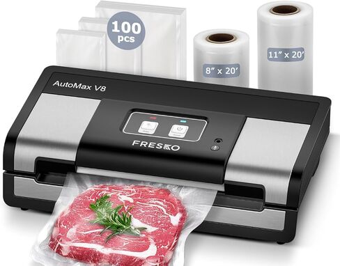 Sealer Automatic Automatic Cloyer ، 95KPa آلة سدادات فراغ الطعام القوية ، الكشف التلقائي الجاف | قاطع حقيبة | 2 أكياس لفات و 100 PCS أكياس قبل | عملية سهلة ، الفضة - أسود in Kuwait