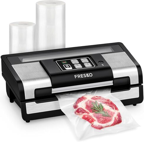 Sealer Automatic Automatic Cloyer ، 95KPa آلة سدادات فراغ الطعام القوية ، الكشف التلقائي الجاف | قاطع حقيبة | 2 أكياس لفات و 100 PCS أكياس قبل | عملية سهلة ، الفضة - أسود in Kuwait