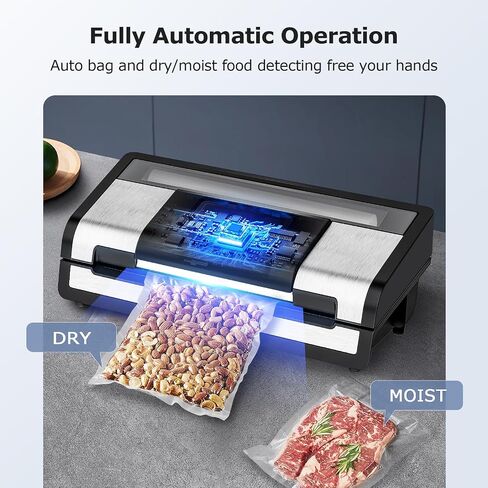 Sealer Automatic Automatic Cloyer ، 95KPa آلة سدادات فراغ الطعام القوية ، الكشف التلقائي الجاف | قاطع حقيبة | 2 أكياس لفات و 100 PCS أكياس قبل | عملية سهلة ، الفضة - أسود in Kuwait