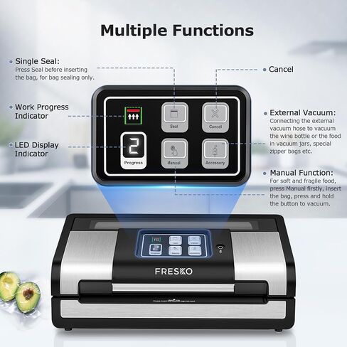 Sealer Automatic Automatic Cloyer ، 95KPa آلة سدادات فراغ الطعام القوية ، الكشف التلقائي الجاف | قاطع حقيبة | 2 أكياس لفات و 100 PCS أكياس قبل | عملية سهلة ، الفضة - أسود in Kuwait
