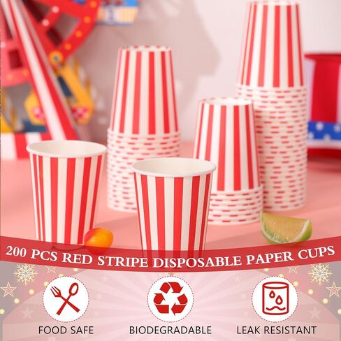 100 Pcs Red Stripe Disposable Paper Cups for Christmas Carnival Party 9oz Disposable Drinking Cups Set Striped Paper Cups Supplies Birthday Carnival Circus Decorations for Coffee Tea Juice in Saudi Arabia