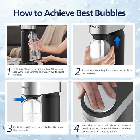 Philips Sparkling Water Maker, Soda Streaming Machine with Quick Twist Bottle, 1L BPA free PET Carbonating Bottle, Soda Maker Compatible with 60L CO2 Carbonator (NOT Included), ADD4902BKOQ/37 in Saudi Arabia