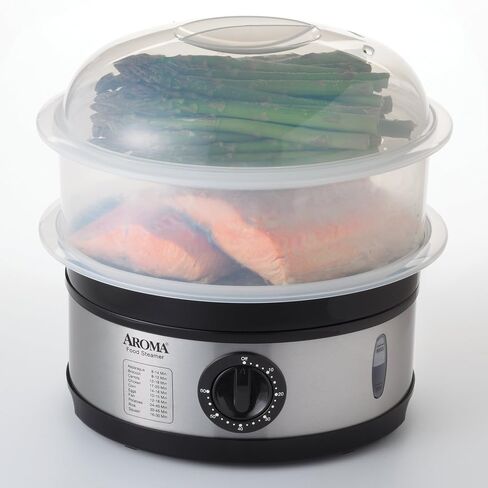 AROMA® Double Food Steamer Basket and Electric Rice Steamer with Easy-Read Water Level and Timer in Saudi Arabia