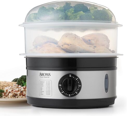 AROMA® Double Food Steamer Basket and Electric Rice Steamer with Easy-Read Water Level and Timer in Saudi Arabia