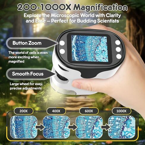 1000X Handheld Microscope for Kids 4K 2.0" Screen Rechargeable Mini Pocket Digital Microscopes w/Slides Kit Portable Edu Gift Age 4-6 8-12 Children Students (Grey) in Saudi Arabia