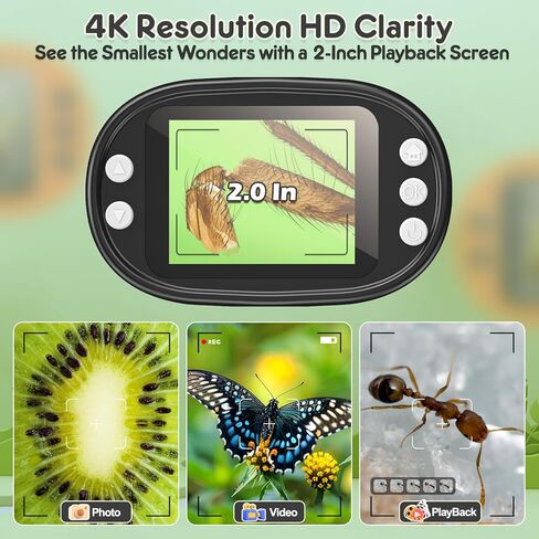 1000X Handheld Microscope for Kids 4K 2.0" Screen Rechargeable Mini Pocket Digital Microscopes w/Slides Kit Portable Edu Gift Age 4-6 8-12 Children Students (Grey) in Saudi Arabia