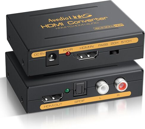 Avedio Links 4K HDMI Severio Extractor Flitter ، 1080p HDMI لمحول الصوت HDMI + Toslink SPDIF + L/R التناظرية التناظرية ، محول الصوت HDMI لعصا النار ، بلو راي لاعب (4K 30Hz أبيض) in Kuwait
