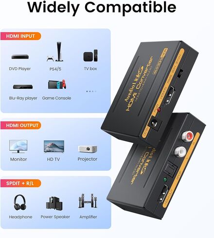 Avedio Links 4K HDMI Severio Extractor Flitter ، 1080p HDMI لمحول الصوت HDMI + Toslink SPDIF + L/R التناظرية التناظرية ، محول الصوت HDMI لعصا النار ، بلو راي لاعب (4K 30Hz أبيض) in Kuwait