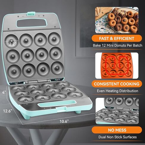 Baker's Friend Mini Donut Maker Machine, Bake 12 Mini Doughnuts, Maquina Para Hacer Donas, Perfect for Breakfast, Snacks, Desserts & More in Saudi Arabia