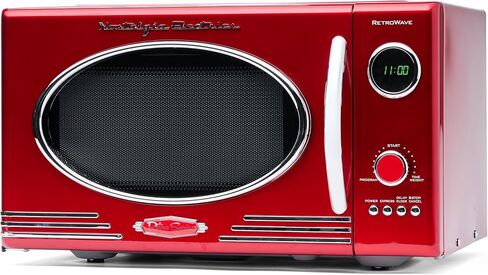 Nostalgia Retro Microwave Oven 0.7 Cu Ft, 700-Watt Countertop Size with Glass Turntable, Child Safety Lock, 8 Auto-Cook Programs, Digital Clock, Pink in Saudi Arabia