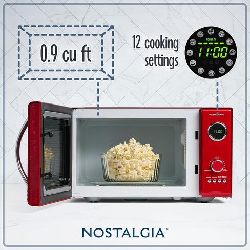 Nostalgia Retro Microwave Oven 0.7 Cu Ft, 700-Watt Countertop Size with Glass Turntable, Child Safety Lock, 8 Auto-Cook Programs, Digital Clock, Pink in Saudi Arabia