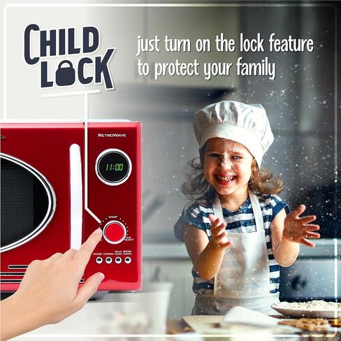 Nostalgia Retro Microwave Oven 0.7 Cu Ft, 700-Watt Countertop Size with Glass Turntable, Child Safety Lock, 8 Auto-Cook Programs, Digital Clock, Pink in Saudi Arabia