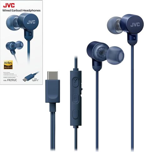 JVC Wired USB-C Earbuds - Noise Isolation - DAC - Hi-Res Audio - Built-in Mic with Mute - Comfortable Silicone Ear Tips - 3 Button Remote – Plug & Play - HAFR29UC in Saudi Arabia