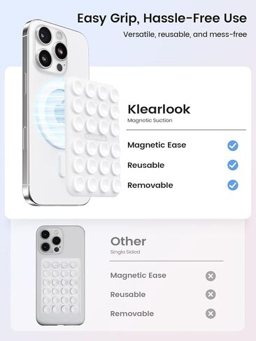 Klearlook Magnetic Suction Phone Mount for MagSafe Case, Removable Sticky Phone Grip Holder for Hands-Free Makeup/Selfie/Live Streaming/Vlog for TikTok & Instagram Influencer/Creator, Transparent in Saudi Arabia