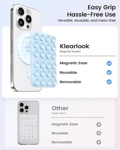 Klearlook Magnetic Suction Phone Mount for MagSafe Case, Removable Sticky Phone Grip Holder for Hands-Free Makeup/Selfie/Live Streaming/Vlog for TikTok & Instagram Influencer/Creator, Transparent in Saudi Arabia