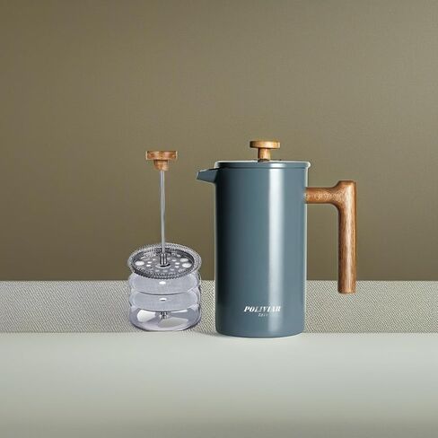 POLIVIAR French Press Coffee Maker, 34 Ounce Coffee Press with Real Wood Handle, Double Wall Insulation & Dual-Filter Screen, Food Grade Stainless Steel for Good Coffee and Tea (Lava) in Kuwait