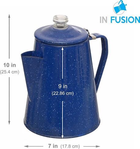 Camping Coffee Percolator - Enamel Coating Gloss Finish And Glass Cap For Backpacking, Campsite, Kitchen And FireCoffee Pot Makes 12 Cups - Comes With Basket For Grounds And Stainless Steel Spoon in Saudi Arabia