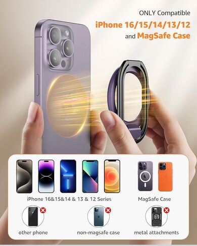 SuperOne [2025 تم ترقيته] حامل حلقة الهاتف الآمن MAG ، Kickstand Magnetic القابل للتعديل والقبضة الهاتفية القابلة للإزالة متوافقة مع الشحن اللاسلكي فقط من أجل iPhone 16 و 15 و 14 و 13 و 12 سلسلة - أسود in Kuwait